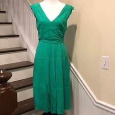 KATE SPADE Jade Green Tea Length Cap Sleeves Empire  Crossover Top Dress Sz 4