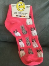 SOCK EXPRESSIONS 1 PAIR LADIES LOW CUT SOCKS FITS 4-10 PINK WITH CATS