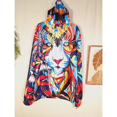 Unbranded Unisex psychedelic Tiger Pullover Hoodie 2XL