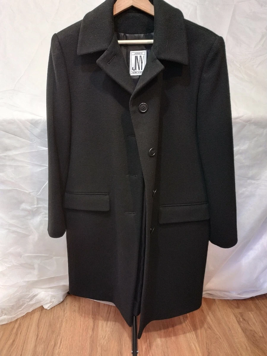 JNY Jones New York Black Long 100% Pure Wool Coat Jacket Women