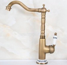 Single Handle Bathroom Sink Faucet Vessel Mixer Tap Swivel Spout Antique Brass