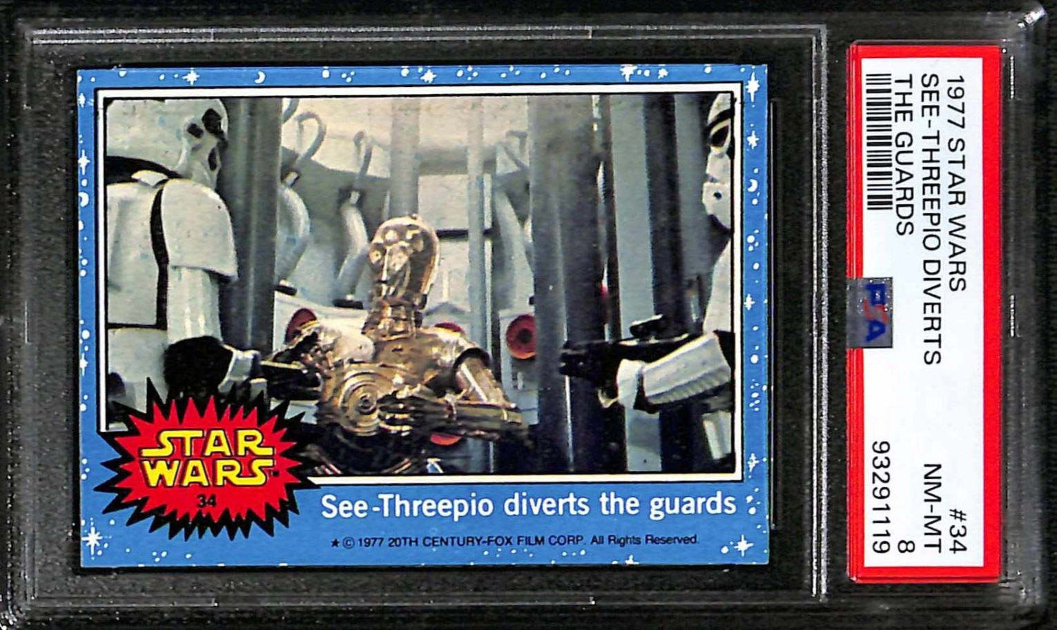 1977 Topps Star Wars #34 See-Threepio Diverts the Guards - PSA 8 NM/MT