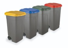 Set 4 bidoni bicolor a due ruote per Raccolta Differenziata - capacità 80 litri