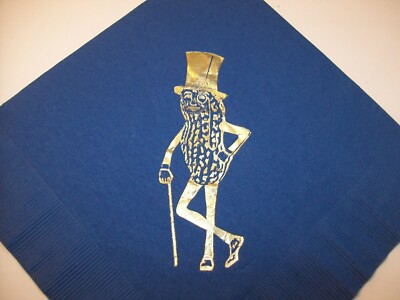 Planters Peanut Vintage Paper Cocktail Dinner Napkin Original Gold Blue 