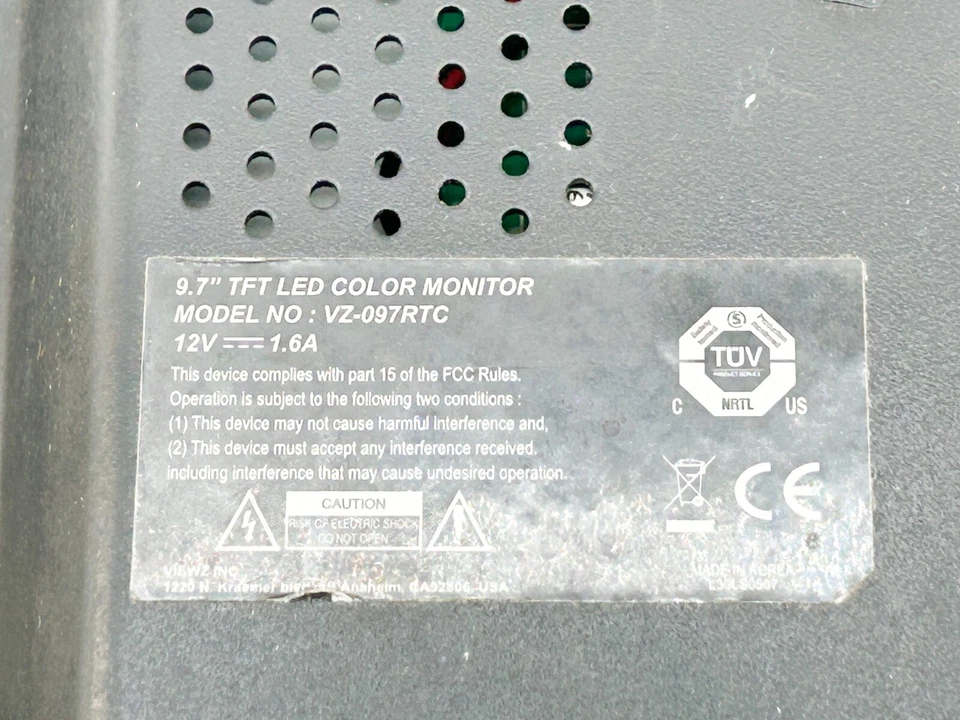 ViewZ VZ-097RTC 9.7" TFT LED Color Monitor 12V 1.6A - Image 2 of 4