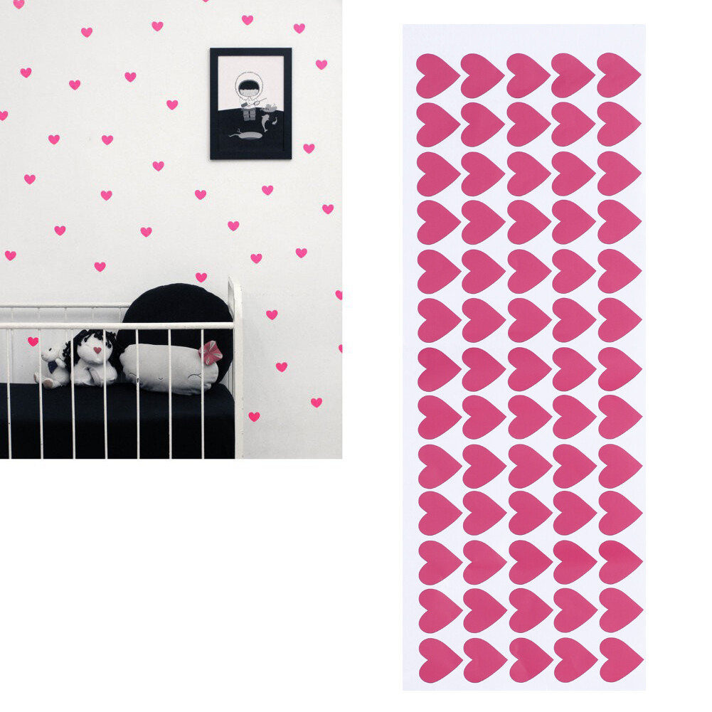 65pcs Removable Heart Wall Stickers Vinyl Home Wall Decor (Rose Red