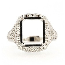 925 Sterling Silver 14x10mm Vintage Octagon Semi Mount Ring Setting Jewelry