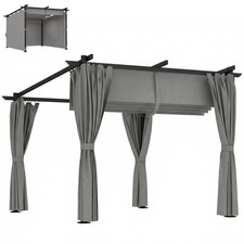 Outsunny 3 x 3(m) Metal Pergola with Retractable Roof and Sidewalls, Light Grey