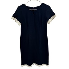 Talbots Petite Navy Blue Lace Trimmed Sheath Dress Size 4P