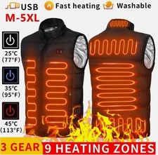 9 Zone Warm Up Heating Pad Cloth Body Warmer Men USB Electric Heated Vest Jacket