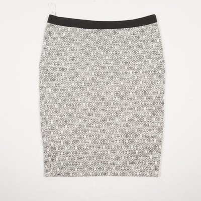 Koton Damen Rock Gr. L Grau Weiß Bleistiftrock Strick Optik Baumwolle Polyester