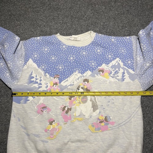 Vintage Spumoni Sweater Womens Medium Winter Snow Christmas Teddy Bear Dog USA - Picture 5 of 11