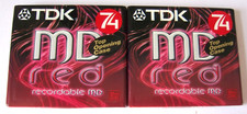 2 x TDK 74 MiniDiscs - New and Sealed Recordable MD-C74REB in Red
