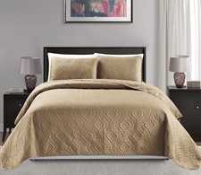 Mk Collection Diamond Bedspread Bed-Cover Embossed Solid Taupe New Full/Quee...