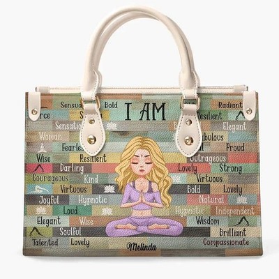 Personalized Leather Bag, Gift For Yoga Lovers, I m Mostly Peace Love And Light