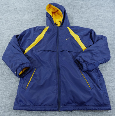 Nike Jacket Mens Large Blue Yellow Navy Reversible Hooded Fleece Zip Swoosh VTG