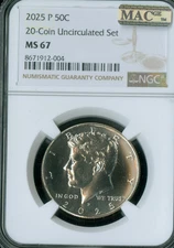 2025 P & D KENNEDY HALF DOLLAR 2 COIN SET NGC MS67 PQ  MAC SPOTLESS .