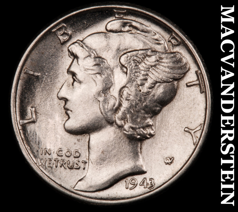 1943 Silver Mercury Dime - Scarce  High Grade  Lustrous  No Reserve  #M567