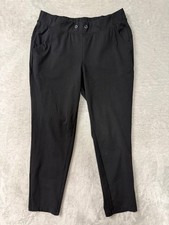 Women Black Cropped Pull-On Pants M Elastic Waistband Front Pockets Solid