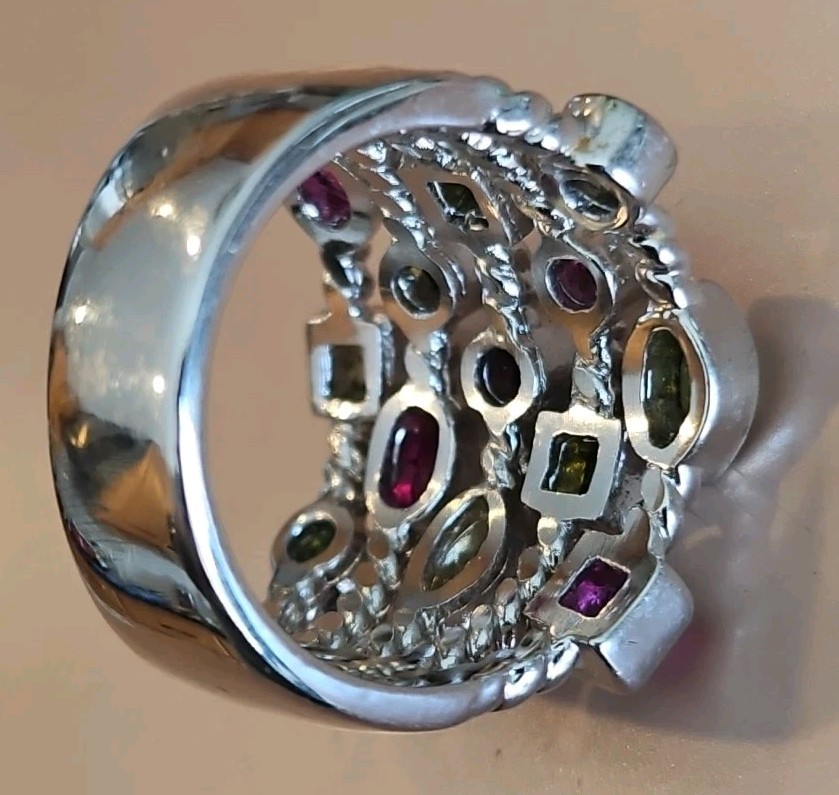 Big Statement Unique Silver Tone Multicolor Stone… - image 7