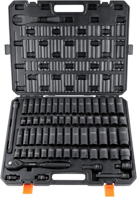 1/2'' Drive Impact Socket Set, 65 Piece SAE 3/8'' to 1-1/4'' and Metric 10-24Mm, 6