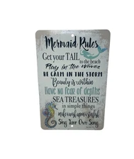 Home Decor Mermaid Rules Metal Wall Hanging Sign