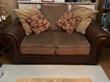 Sofa Set Pair of Harveys Pillow Back Brown Leather Sofas. Can Sell Separately