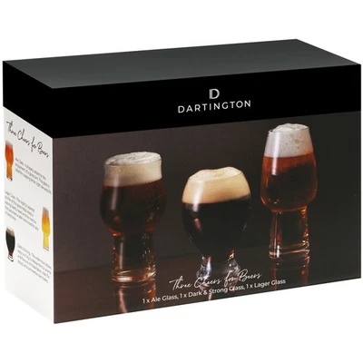 DARTINGTON CRYSTAL Dartington Beer Glasses Three Cheers for Beers Lager Ale Set of 3