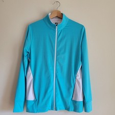 Footjoy Women's Golf Jacket Panel Full Zip Mid Layer baby Blue/White Size Medium
