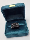 CHUNKY Black Diamond Sterling Silver Signed Ring Size 7 Vintage 925 Estate USA