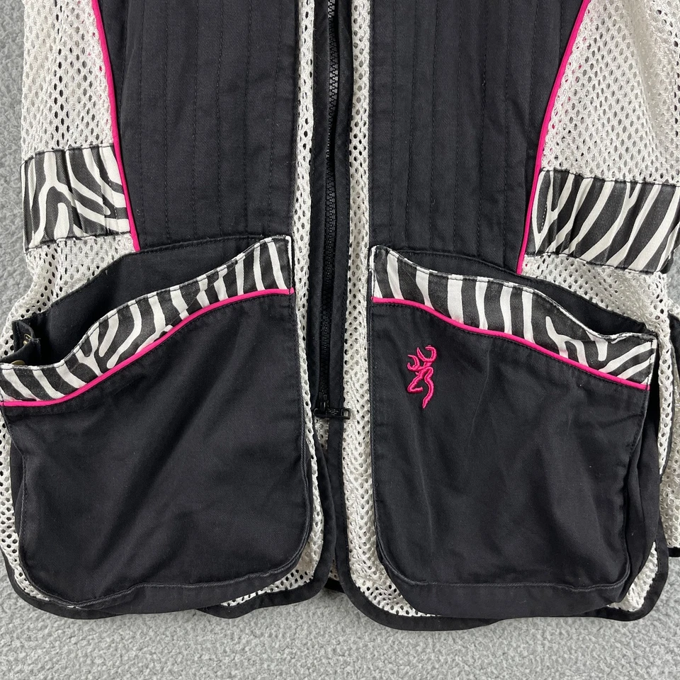 Browning Trapper Creek Shooting Vest Girls XL Black Zebra Print Pink Hunting - Image 2 of 4