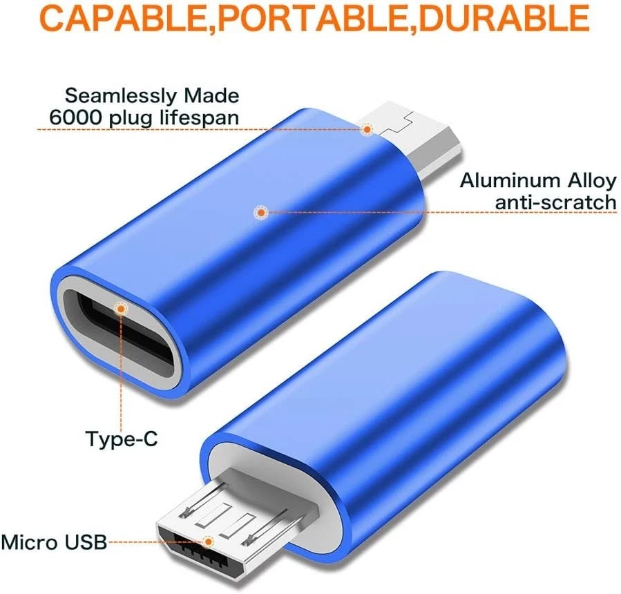 Brand New USB C to Micro USB Adapter, 4-Pack, Blue, Supports Charging & Data - Image 4 of 4