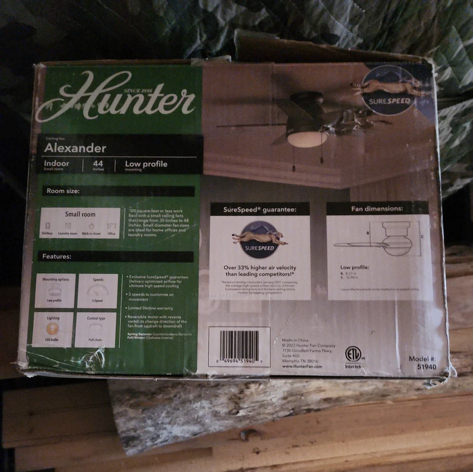 Hunter 51314 Aerodyne 52" Indoor Matte Black Smart Ceiling Fan + Light Kit No Re - Image 3 of 3