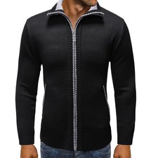 Autumn Winter Men's Thick Knitted Stand Collar Zip Cardigans Male Warm Slim Jack
