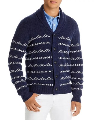 Major Department Store Designer Reg Fit Merino Wool Cardigan in Indigo Artic-2XL