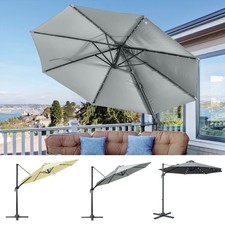3(m) LED Cantilever Parasol Garden Sun Umbrella w/ Base and Solar Lights
