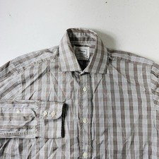 TM Lewin Dress Shirt Gray Plaid Slim Fit Men  s Size 15.5 33