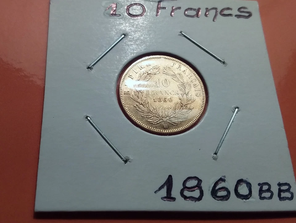10 FRANCS OR . NAPOLÉON III . TN . 1860 BB . TTB . - Photo 1/2