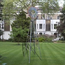 8Ft Tall Windmill Ornamental Wind Wheel Silver Gray & Red Garden Weather Vane US