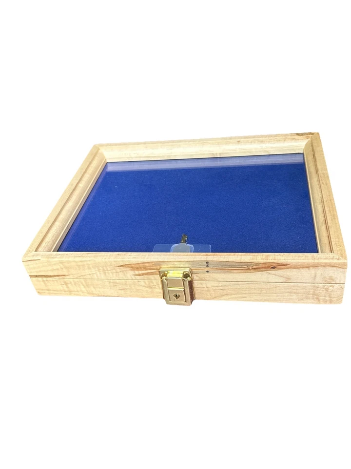 Maple Wood Display Case 12 X 9.5 X 2”with Blue Liner for Arrowheads Knives Coins - Image 3 of 4