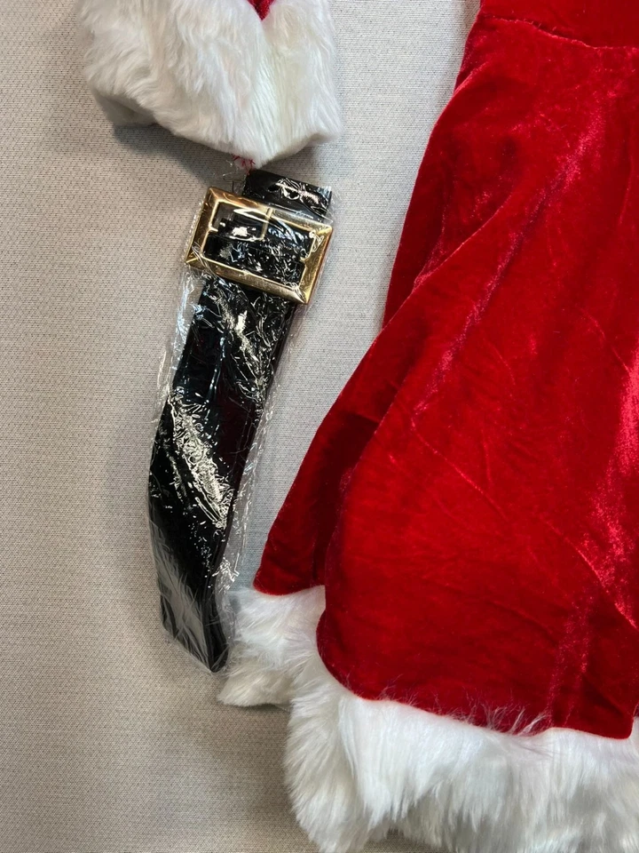 Christmas Holiday Womens Mrs. Claus Costume Set L Red Dress Faux Fur Seasonal - Image 3 of 4