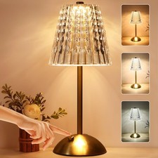 Cordless lamp,Dimmable Crystal Table Lamp 3 Colors LED Gold Lamp,Touch White