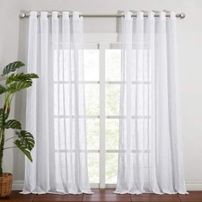 Linen Sheer White Curtains 95 inches Length for Windows, Grommet Top Elegant ...