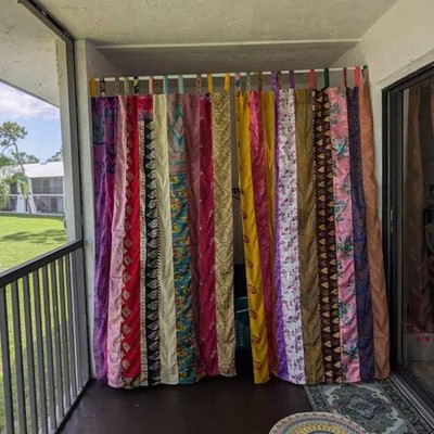 Hippie Decor 2 Pc Handmade Silk Sari Curtain: Boho Room Divider
