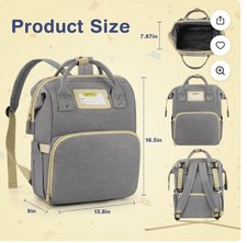 Gray Baby Diaper Changing Backpack With Foldable Crib insulated Bottle USB