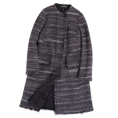 Dolce & Gabbana Coat Long Mixed Tweed Outerwear Womens 44 (xl) Black Used MOLO-0