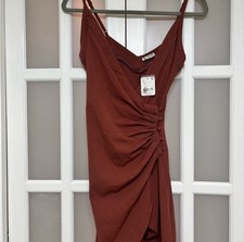 Free People Rust Wrap Mini Dress Ruched Button Side Boho XS NWT