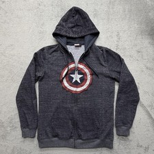 Marvel Avengers Captain America Hoodie Mens Medium Gray Zip Sweatshirt Shield