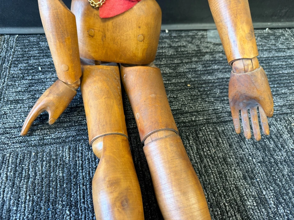 LRG Antique Male Artist Lay Figure Wooden Articulated Mannequin Doll 19th C 32” - Image 3 of 4