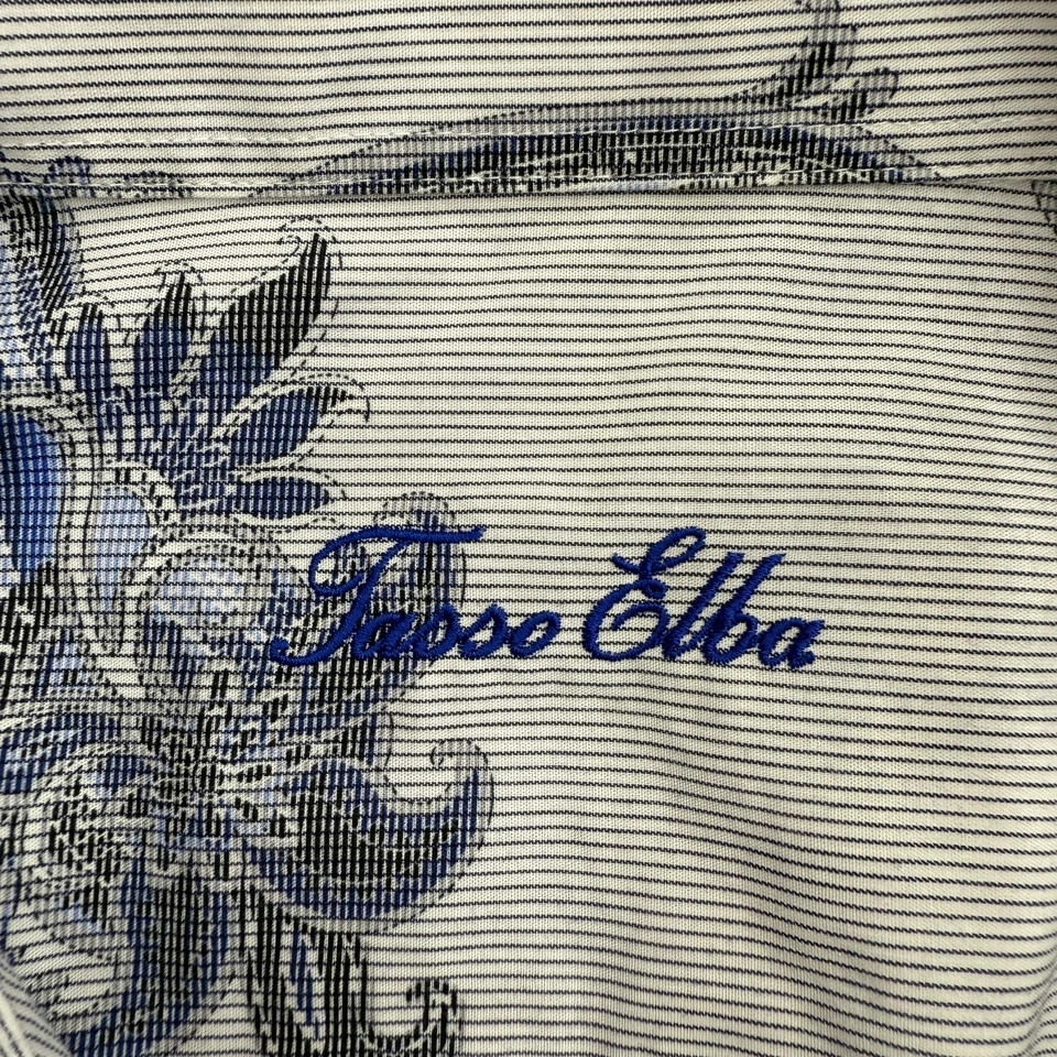 Camisa de vestir para hombre Tasso Elba abotonada 100 % algodón azul floral talla XL, 17-17,5 Foto 4 de 4